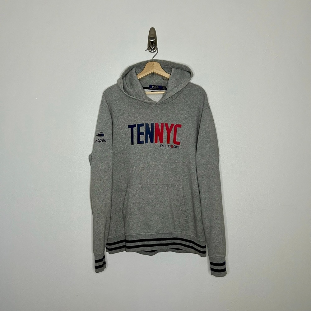 Polo Ralph Lauren US Open 2018 TENNYC Hoodie Size Large Heather Grey